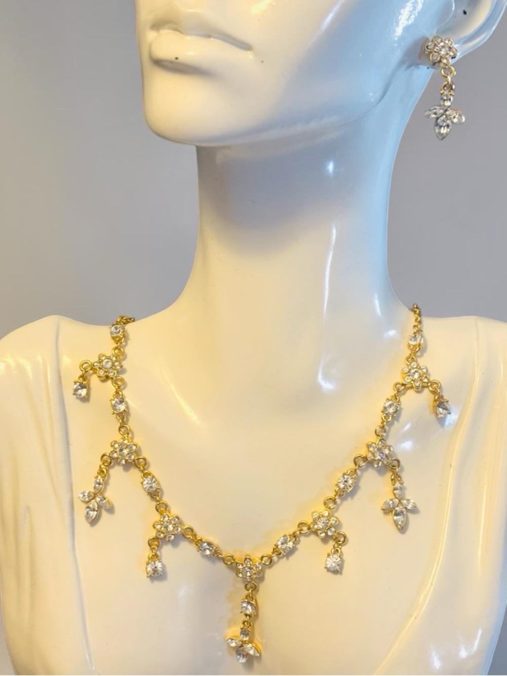 Gold-tone Crystal Drop Necklace and Earrings Set